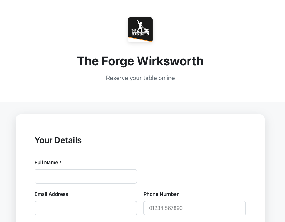Forge Bar Booking System preview